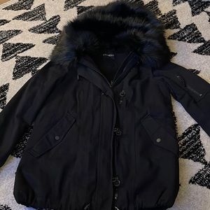 Women express jacket with faux fur hood